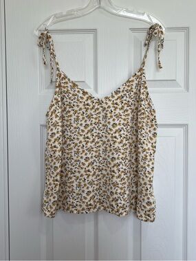 Abercrombie and Fitch Floral Tie-Shoulder Camisole Tank Top - White & Mustard